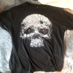 Halloween White Skull Glowing Red Eyes Spider Men’s T-Shirt - Medium, Gym Wear